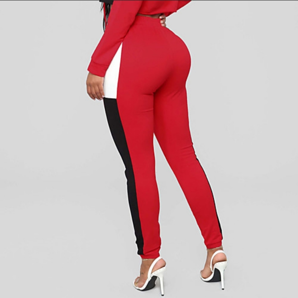 Women’s Striped Red White & Black Color Block Pants